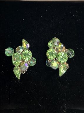 Albert Weiss Lime Green AB Rhinestone Cluster Clip-On Earrings
